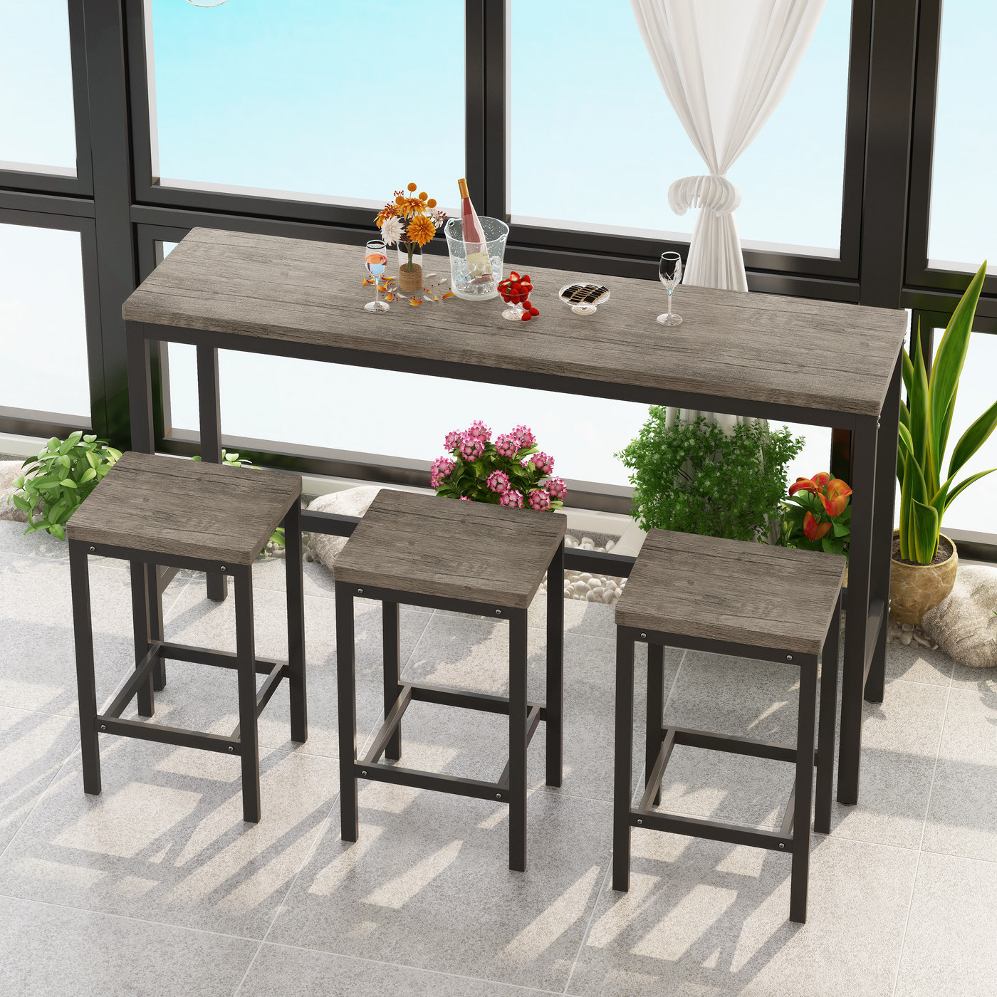17 Stories Xachary 60.32" Console Table and Stool Set Console Table with Stools Wayfair